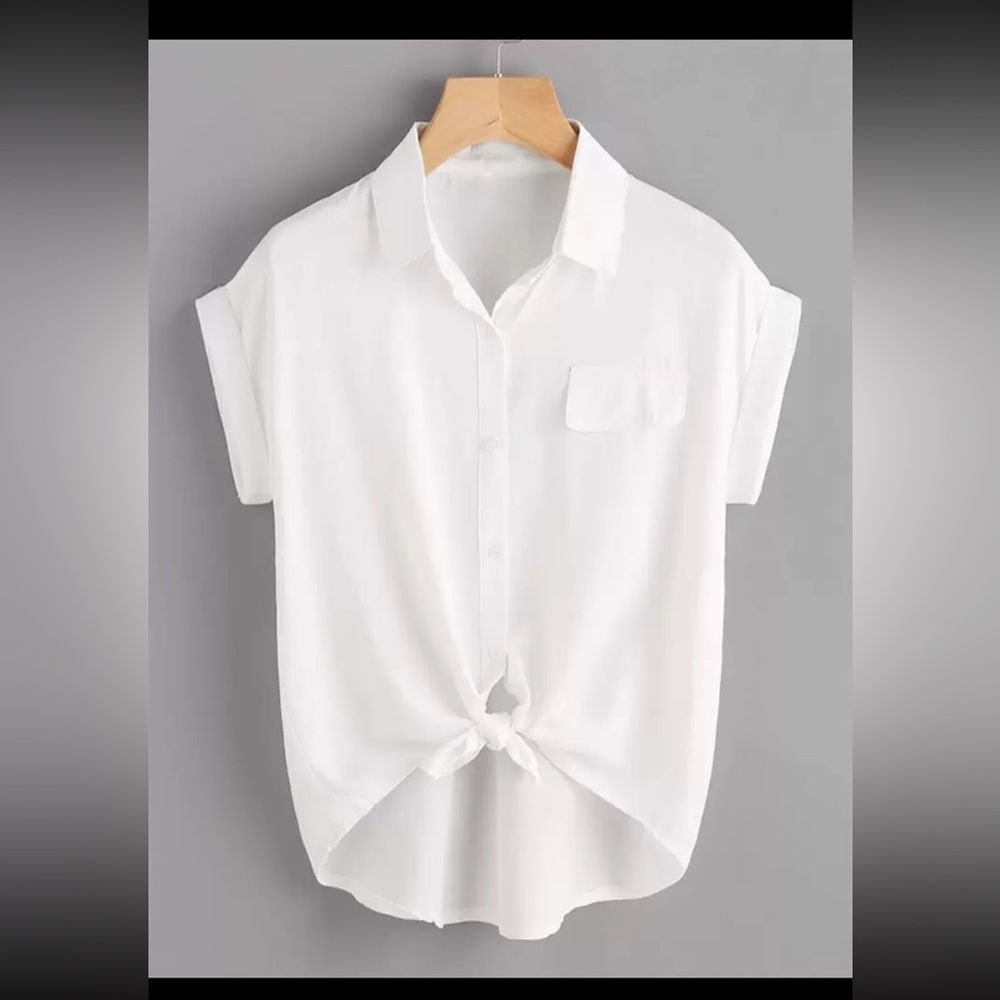 White Button-Up Tie-Front Blouse